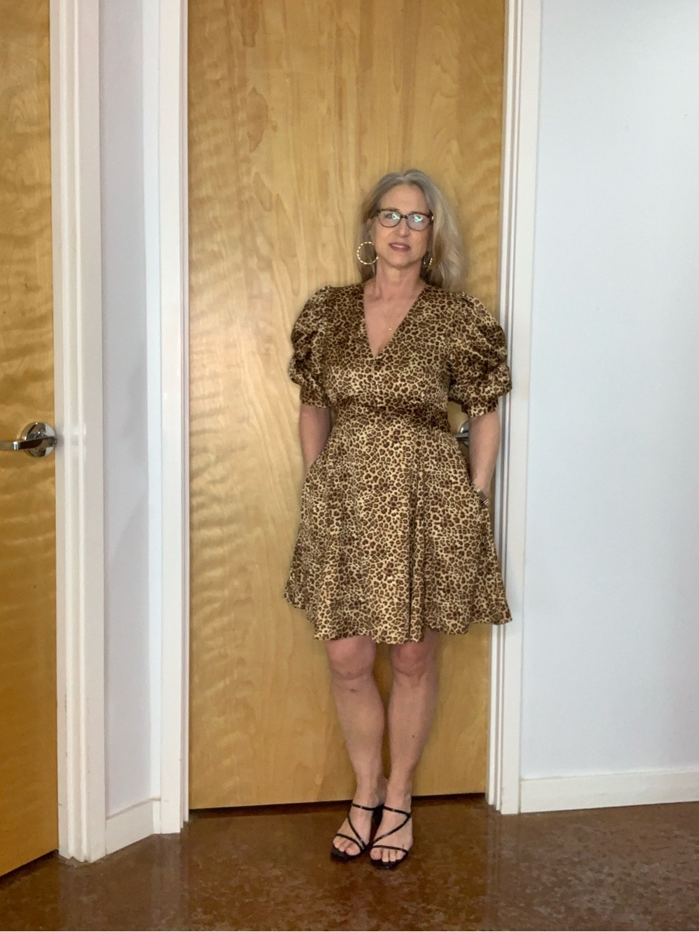1. State Animal Print V-Neck Dress with puff sleeves and pockets size medium